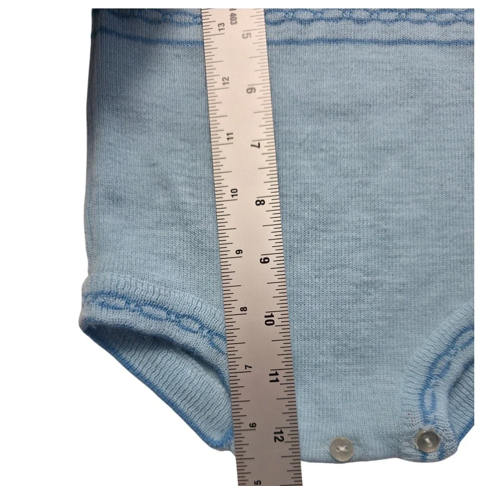 Vintage Carriage Boutiques Baby Boy Knit Romper Blue Bunny Newborn Heirloom